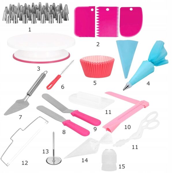 Set patiserie cu platou rotativ, 200 piese cu sabloane pentru ornarea prajiturilor - imagine 13