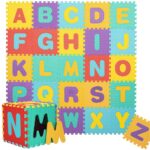 Covor din spuma pentru copii, tip puzzle alfabet, 61 piese, termoizolant, 170x150 cm, multicolor