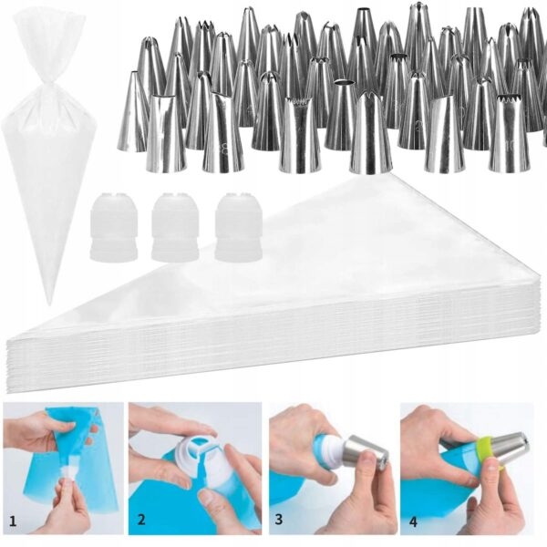 Set patiserie cu platou rotativ, 200 piese cu sabloane pentru ornarea prajiturilor - imagine 16