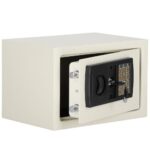 Seif electronic standard cu cifru si cheie, 200x300x200 mm, Otel, Bej