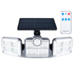 Proiector LED solar modular cu 3 lampi, senzor de miscare, 122LED-uri, cu telecomanda