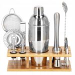 Set Cocktail Shaker Kit pentru barmani 750ml, KI10, suport bambus, 12 piese