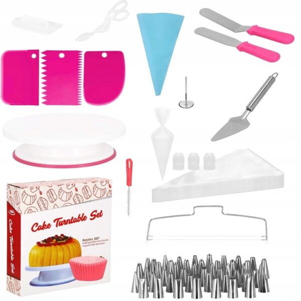 Set patiserie cu platou rotativ, 200 piese cu sabloane pentru ornarea prajiturilor - imagine 8
