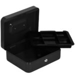 Caseta pentru bani tip cutie de valori, compartimentanta, cu cheie, metal, 30x24x9cm, negru