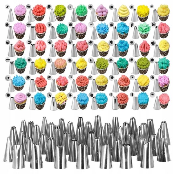 Set patiserie cu platou rotativ, 200 piese cu sabloane pentru ornarea prajiturilor - imagine 11