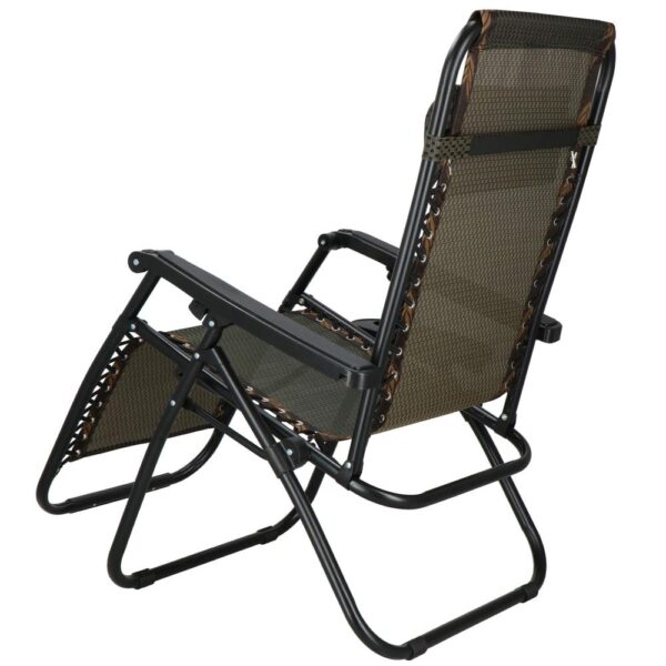 Sezlong pliabil cu spatar reglabil, structura metalica, material textilene, 175x67 cm, maro - imagine 14