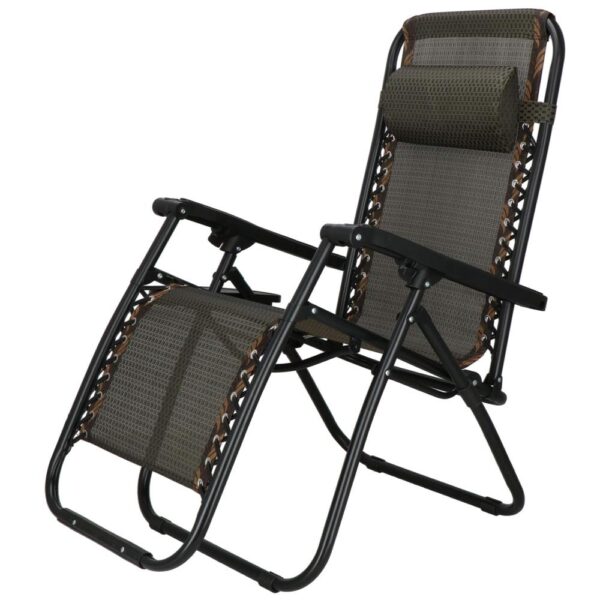 Sezlong pliabil cu spatar reglabil, structura metalica, material textilene, 175x67 cm, maro - imagine 5