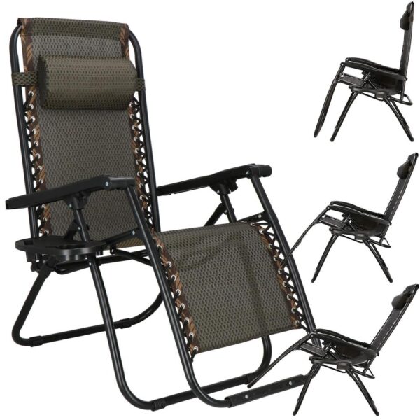 Sezlong pliabil cu spatar reglabil, structura metalica, material textilene, 175x67 cm, maro - imagine 8