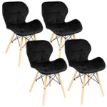 Set 4 scaune dining Velvet pentru bucatarie tapitat cu catifea, 46x50x73cm, negru