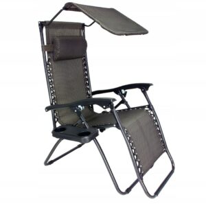 Sezlong pliabil cu parasolar si suport pahare SERSIMO, 64x110x180cm, gri antracit