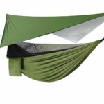 Hamac dublu din material parasuta 140x260cm, cu plasa de tantari si baldachin impermeabil, 200kg, verde