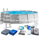 Piscina cadru metalic Intex Prism Frame, 547x122cm, 24.300 litri, cu pompa de filtrare, scara, covor si prelata