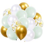 Set 50 baloane pentru petrecere, 40cm, alb, auriu, verde menta
