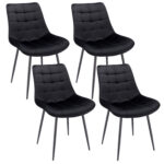 Set 4 scaune dining Misty pentru bucatarie tapitat cu catifea, 53x63x83cm, negru