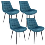 (DL) Set 4 scaune dining Misty pentru bucatarie tapitat cu catifea, 53x63x83cm, albastru