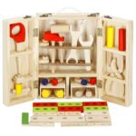 Trusa de unelte pliabila pentru copii din lemn natural , 26 unelte si accesorii