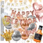 Set 48 baloane si decoratiuni, Happy Birthday, argintiu, roz