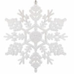Decoratiune brad fulg de zapada, 13cm, alb cu sclipici