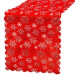 Fata de masa pentru decor, cu motive de Craciun, din stofa, 34x187cm, rosu