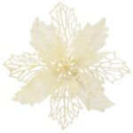 Set 10 ornamente pentru bradul de Craciun, stea Poinsettia, 16cm, crem