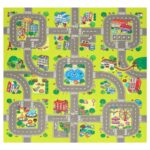 Covor din spuma pentru copii, tip puzzle strazi, 9 piese, 90×90 cm, verde