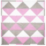 Covor din spuma pentru copii, tip puzzle triunghiuri, 96 piese,186×186 cm, gri roz