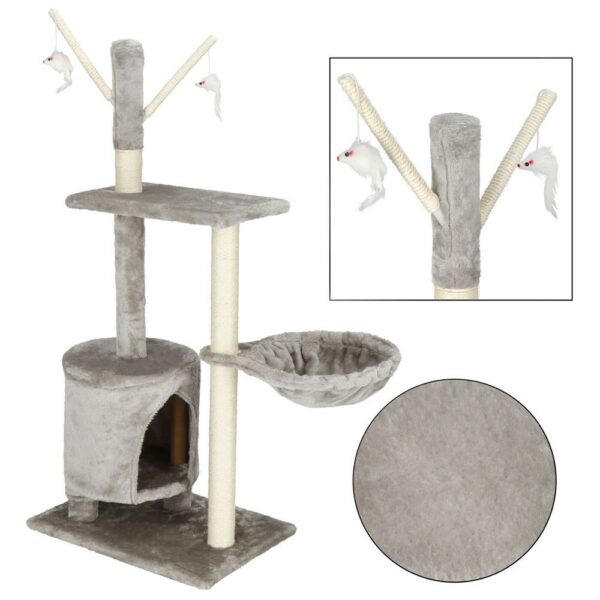 Ansamblu de joaca pentru pisici, cu loc pentru zgariat, ascuns, culcus, soricei, 108cm, gri - imagine 13