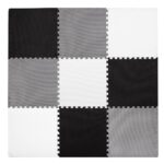 Covor din spuma pentru copii, tip puzzle forme, 27 piese, termoizolant, 179×179 cm, gri negru