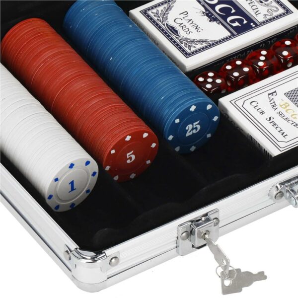 Set de Poker Complex cu 300 de jetoane, 2 seturi de carti, 5 zaruri, in servieta aluminiu - imagine 14