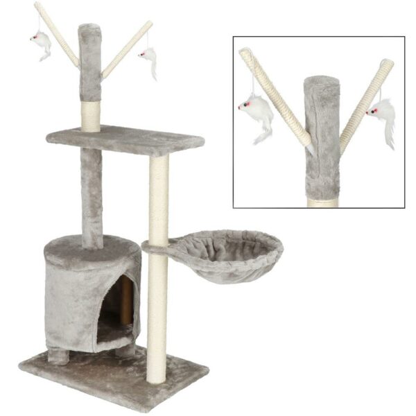 Ansamblu de joaca pentru pisici, cu loc pentru zgariat, ascuns, culcus, soricei, 108cm, gri - imagine 2