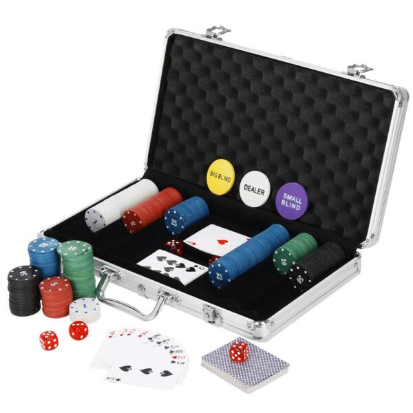Set de Poker Complex cu 300 de jetoane, 2 seturi de carti, 5 zaruri, in servieta aluminiu - imagine 2