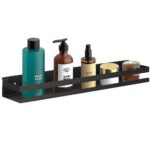 Raft de baie cu 2 sisteme instalare pe perete, aluminiu, 50x10x6cm, negru