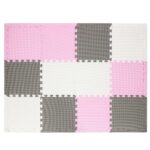 Covor din spuma pentru copii, tip puzzle forme, 26 piese, termoizolant, 118×90 cm, gri roz
