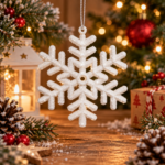 Decoratiune brad fulg de zapada, set 3 bucati, 8 cm, alb