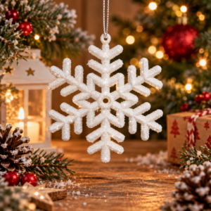 Decoratiune brad fulg de zapada, set 3 bucati, 8 cm, alb