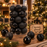 Set globuri de Craciun, 20 bucati, 5 modele, 6 cm, negru
