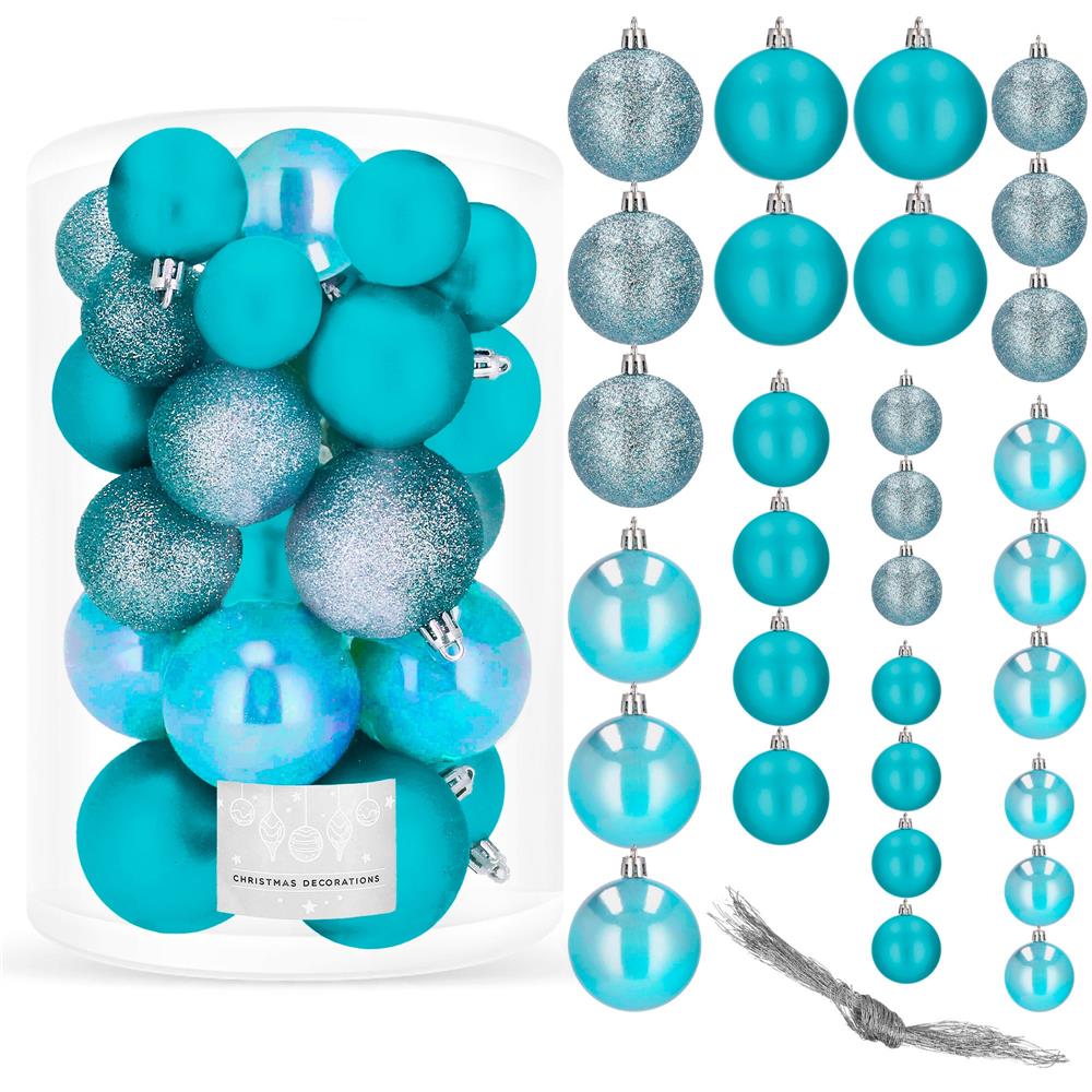 Set globuri de Craciun, 30 bucati, 3 modele, 4/5/6 cm, albastru deschis - imagine 17