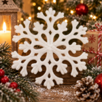 Decoratiune brad fulg de zapada, set 8 bucati, 8cm, alb