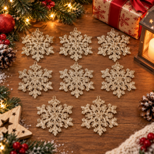 Decoratiune brad fulg de zapada, set 8 bucati, 8 cm, auriu