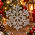 Decoratiune brad fulg de zapada, set 12 bucati, 10 cm, argintiu