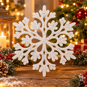 Decoratiune brad fulg de zapada, set 12 bucati, 9-10 cm, alb
