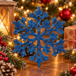 Decoratiune brad fulg de zapada, set 12 bucati, 10cm, albastru