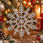 Decoratiune brad fulg de zapada, set 3 bucati, 12 cm, argintiu