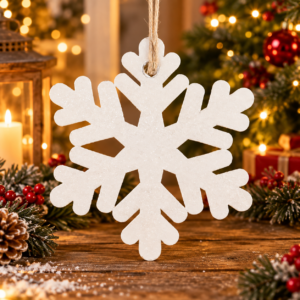 Decoratiune brad fulg de zapada din lemn, set 6 bucati, 4 cm, alb