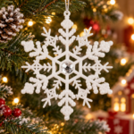Decoratiune brad fulg de zapada cu cristal, set 2 bucati, 12 cm, alb