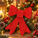 Set 2 ornamente pentru bradul de Craciun, fundita, 18 cm, rosu