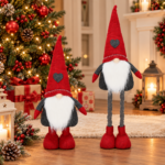 Figurina decorativa de Craciun, Spiridus, picioare telescopice, inaltime extensibila 51-70cm