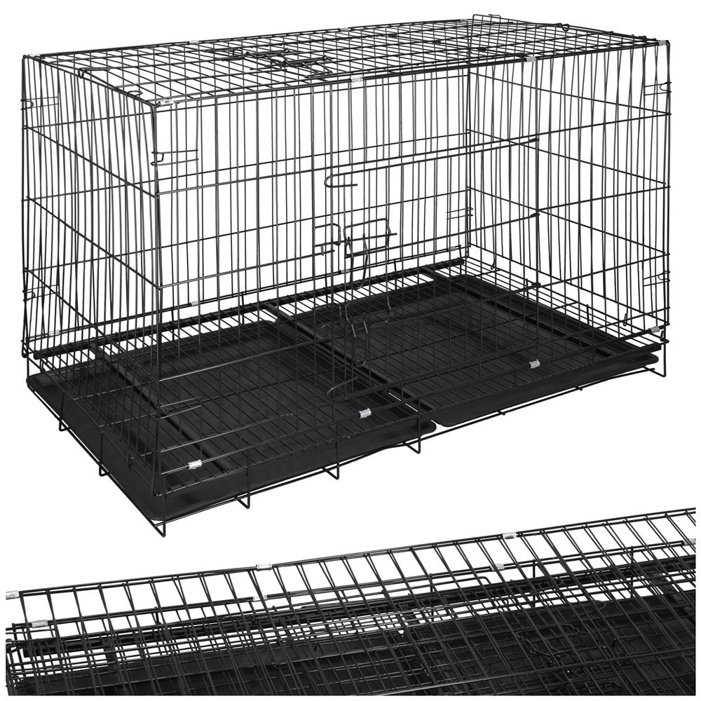 Cusca pentru animale, 2 usi, pliabila din metal, XL, Negru, 100x70x60 cm - imagine 2