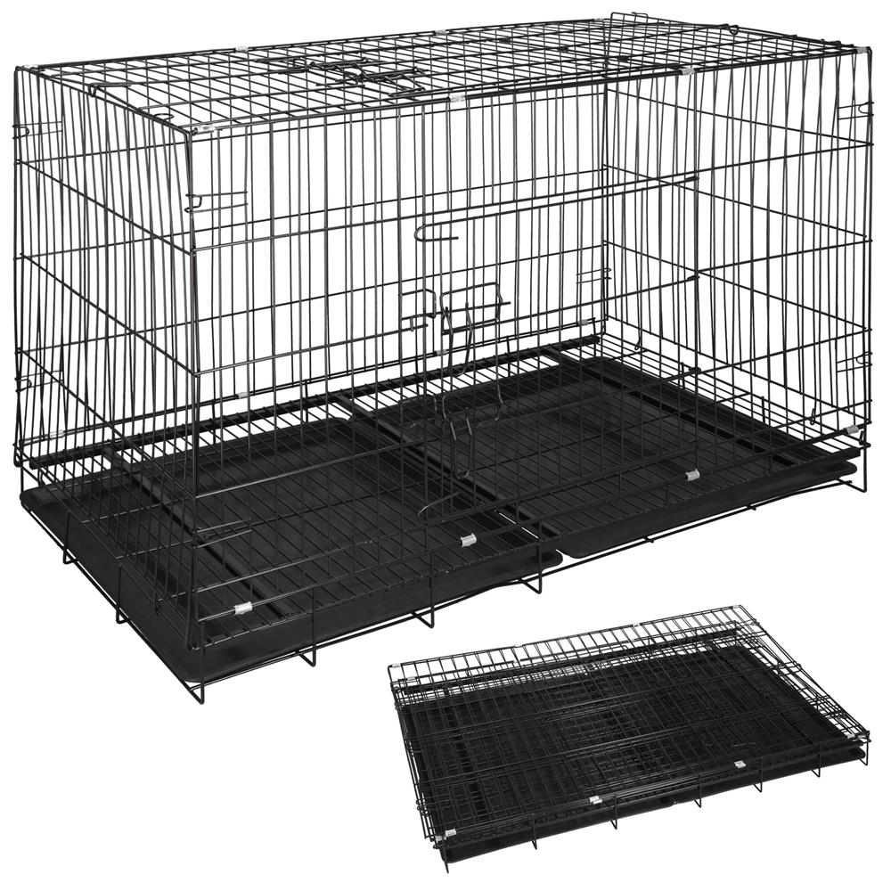 Cusca pentru animale, 2 usi, pliabila din metal, XL, Negru, 100x70x60 cm - imagine 4
