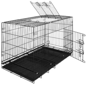 Cusca pentru animale, 2 usi, pliabila din metal, XL, Negru, 100x70x60 cm